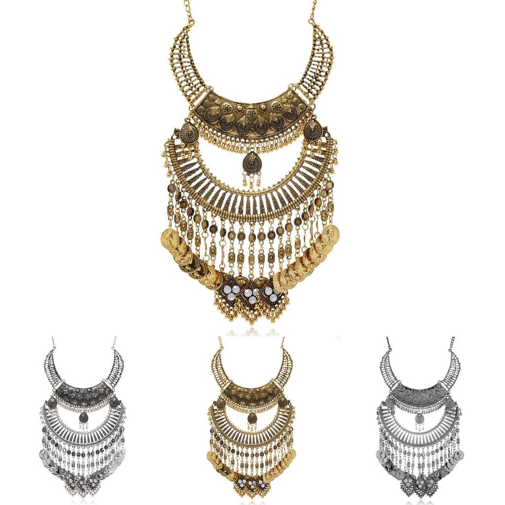 Antique Silver Coin Pendant Necklace With Alloy Craftsmanship For Boho Vintage Jewelry Gift