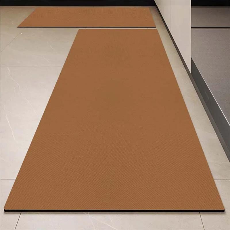 Black PVC Floor Mat for Kitchen, Waterproof, Oil-proof, Leather Carpet, Non-slip Area, Long Rugs, Monochromatic, Fit for Kitchen