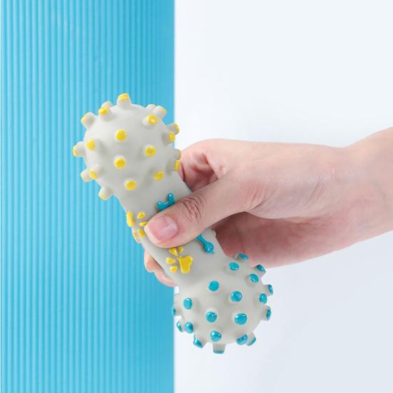 Squeaky Dog Toy Rubber Textured Barbell Bone Ball Dog Chew Toy Teeth Cleaning Toy for Aggressive Chewers Interactive Fetch Play
