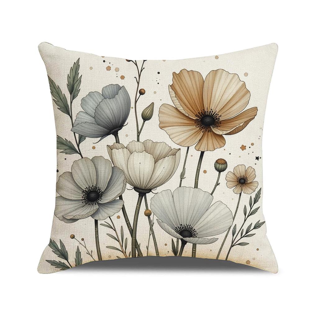 Floral Pillow Cover Chinese Style Watercolor Print Linen Pillow Home Decoration Sofa Cushion Cover