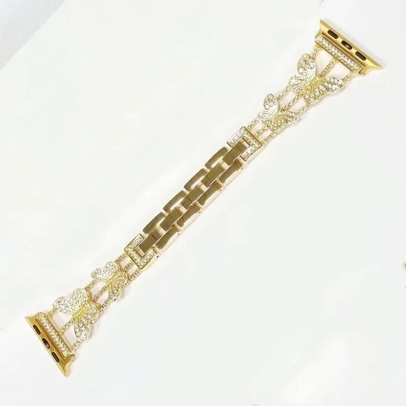 Watchband Metal Strap For Apple Watch Band Ultra 4mm 45mm 40mm 41mm 49mm Bling Butterfly Bracelet Chain for iWatch Series 9 8 7 6 5 SE 4 3