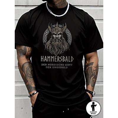 Men'S Trendy Black T-Shirt Featuring a Viking God Design, Perfect for Casual Street Style