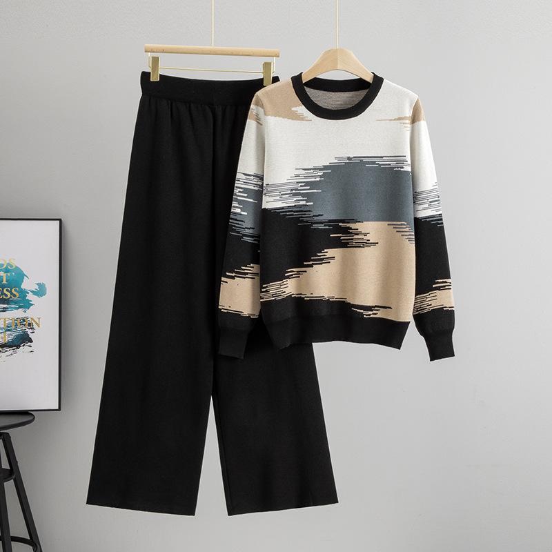 Herbst/Winter 2025 Damen Farbblock-Pullover & Strickhosen Set - Lässige Eleganz