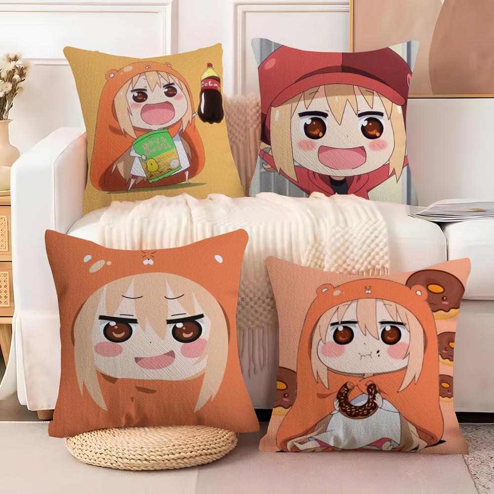 Umaru Doma Anime Cushion Cover Soft Plush Fabric Double-Sided Printed Sofa Cushion Cover for All Seasons Home Decor Gift