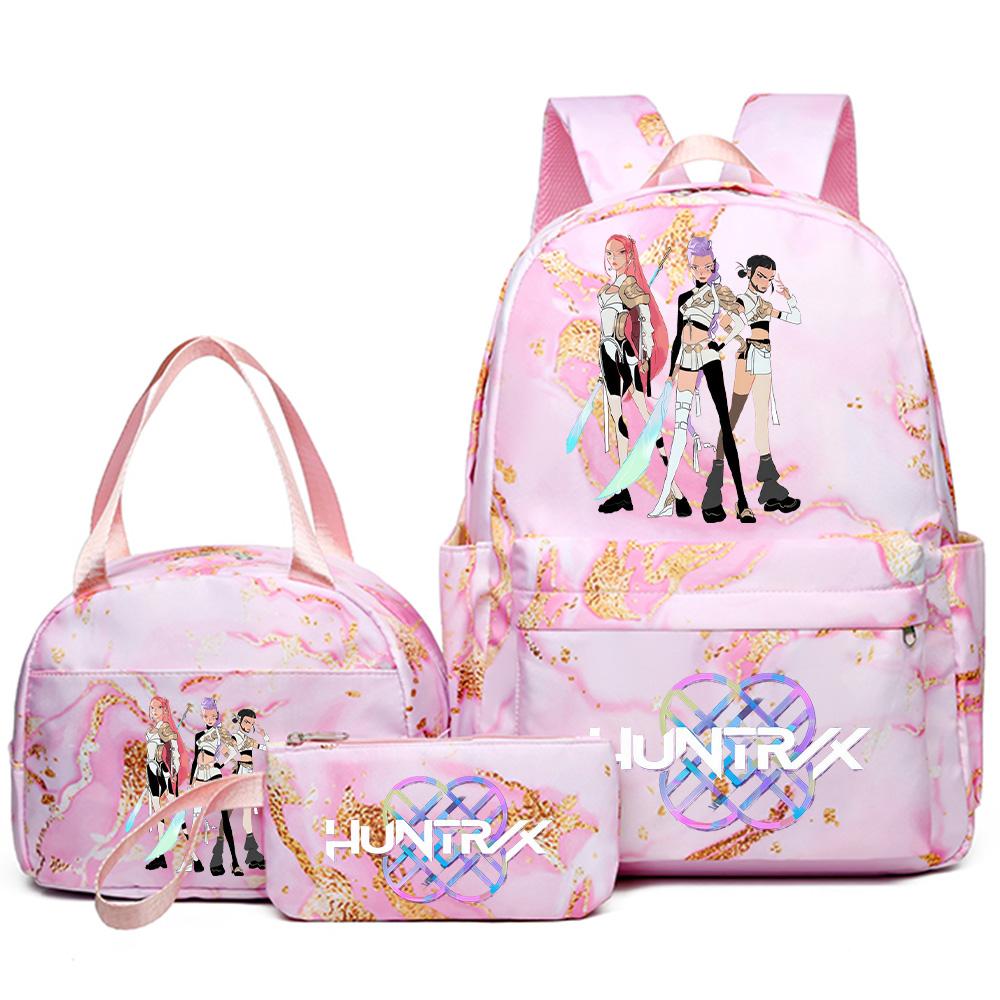 3Pcs/set Cartoon Kpop Printed Backpack with Handbag Pencil Case for Teenager Student Girl Boy Bookbag Schoolbag Women Large Capacity Travel Bag