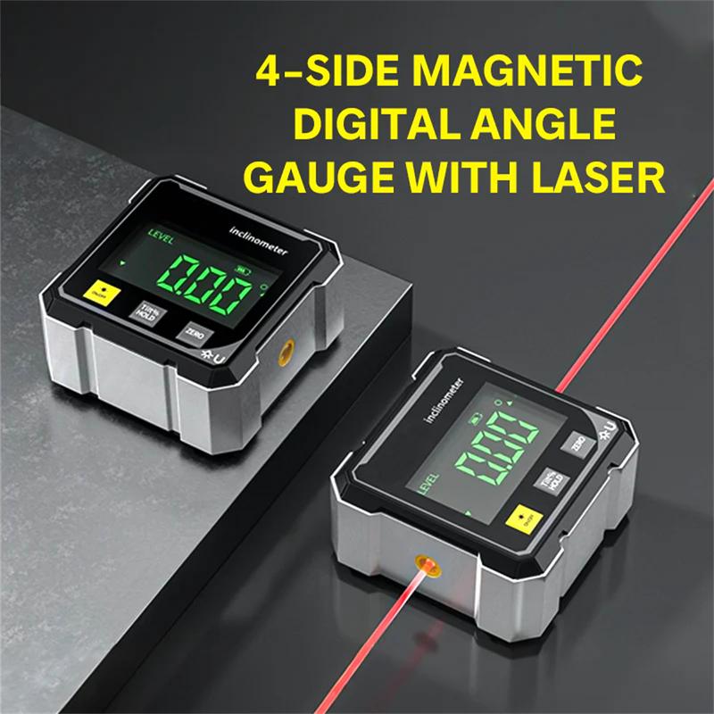 Woodworking Tools 4-sided Magnetic Dual Laser Inclinometer Digital Angle Measuring Instrument with Tilt Measurement Laser Level