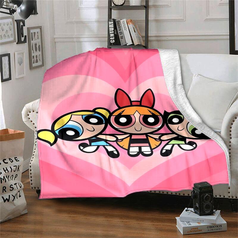Powerpuff Flannel Blanket Soft Warm All-Season Throw, Design for Camping, Car Travel, Hiking Sofa, Bed, Office Perfect Gift for Parties