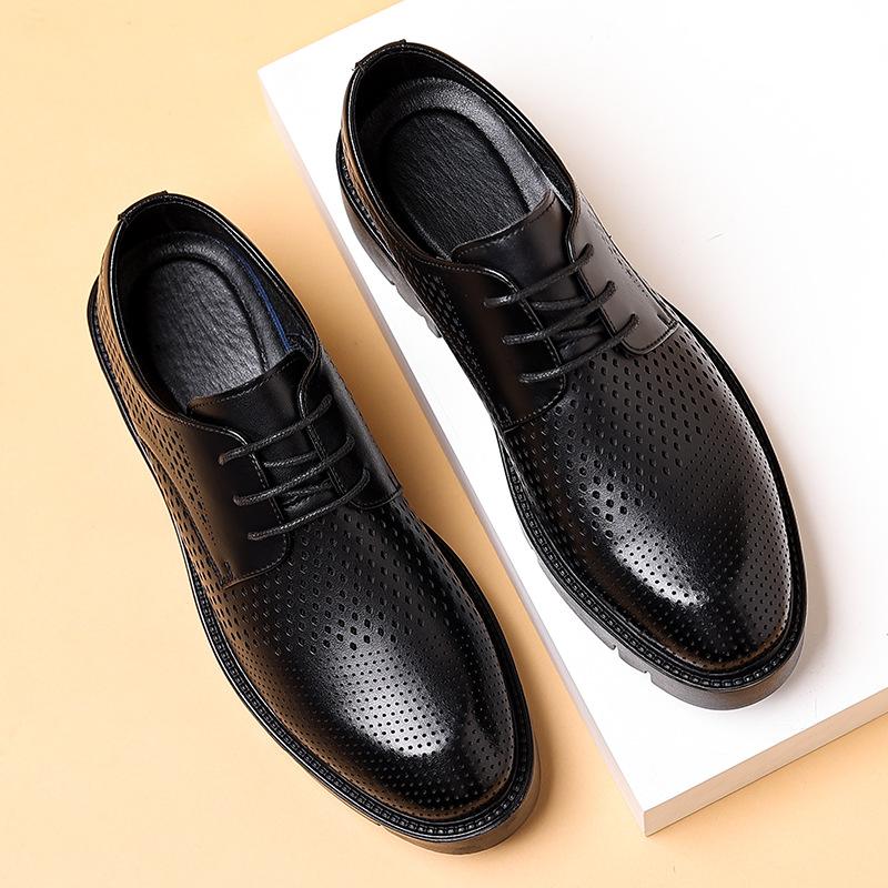 Spring Summer Increase Platform Shoes for Men Fashion Casual Black Dress Shoes Man Fashion Hallow Breathable Leather Shoe Male