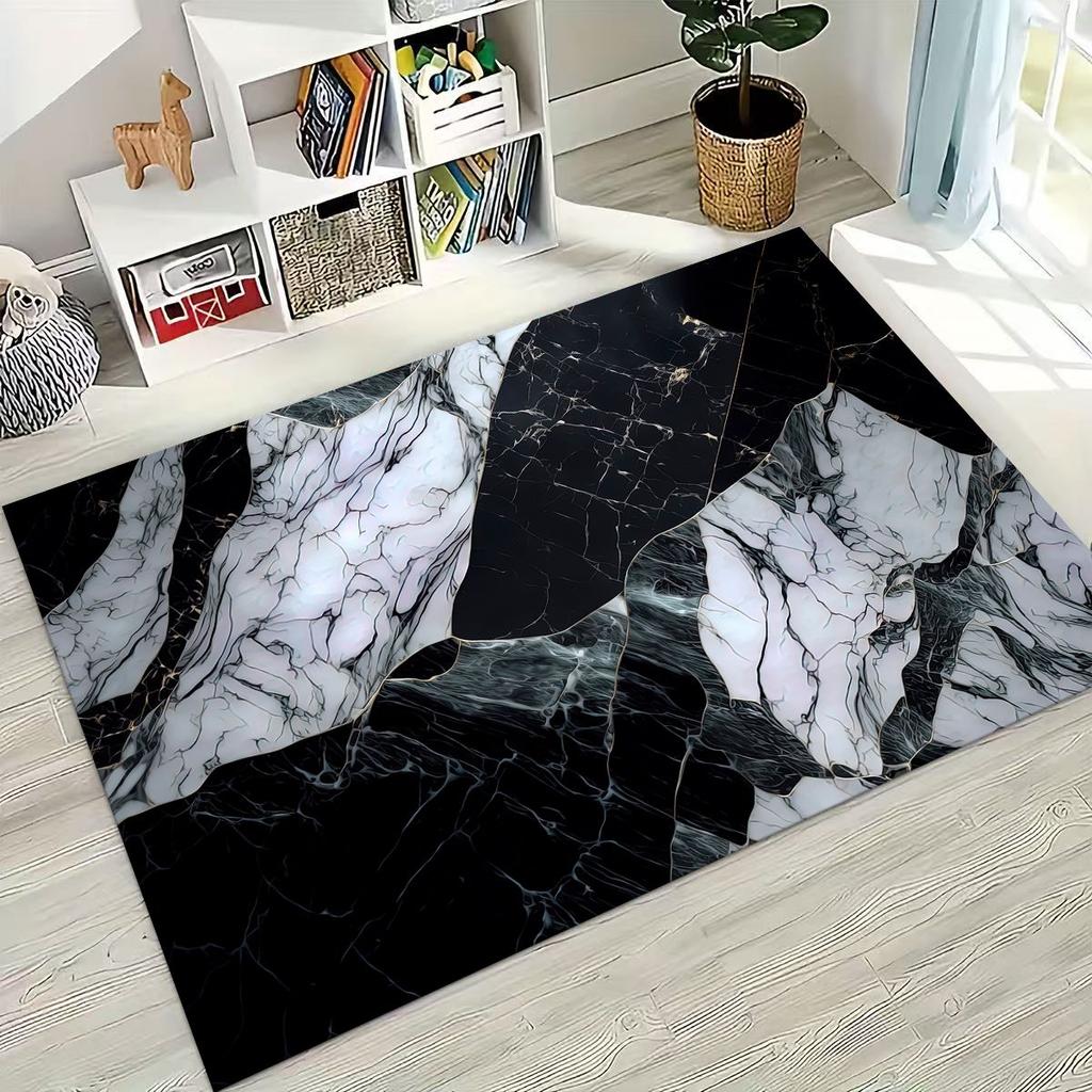 2026 Luxurious Marble Black Green Gold Colorful Stone Texture Rug for Bedroom Living Room Sofa Home Doormat Decor,Non-slip Mat