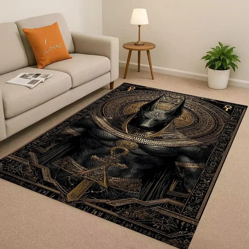 Retro Dead God Anubis Pharaoh Ancient Egypt Cartoon Living Room Non-Slip Area Rug Carpet For Bedroom Playroom Sofa,Home Doormat