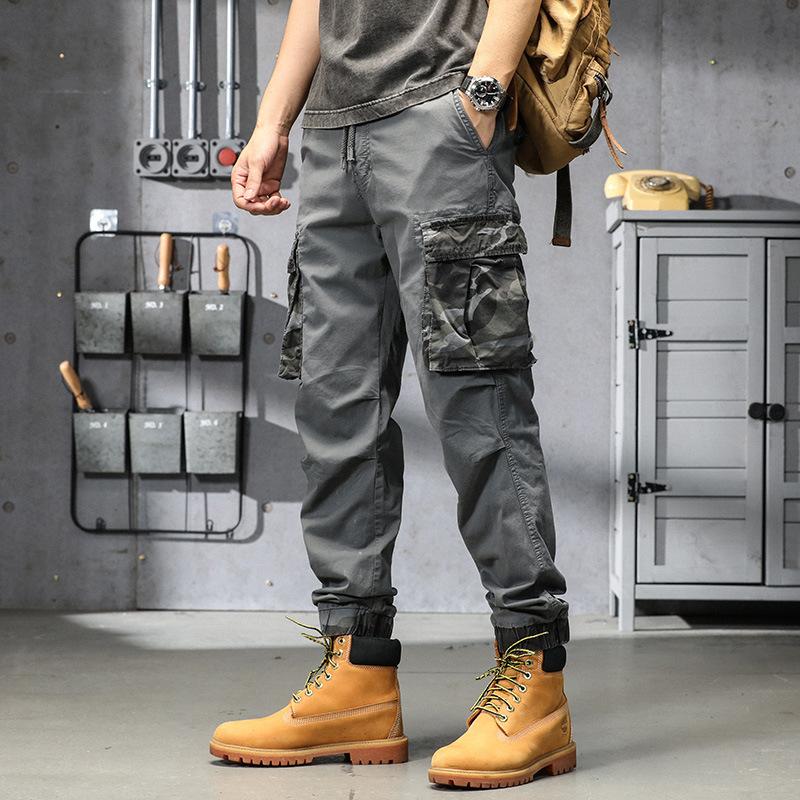 Trendmarke Mehrfach-Taschen Latzhose Herren gebundene Füße lässige lockere Hose Herren High-End blau Sport Herrenhose