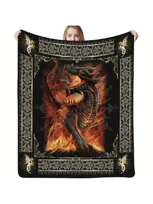 Gothic Flying Dragon Print Flannel Soft Cozy Blanket Warm And Comfortable Blanket For Travel Living Room Office Sofa Chair Bed