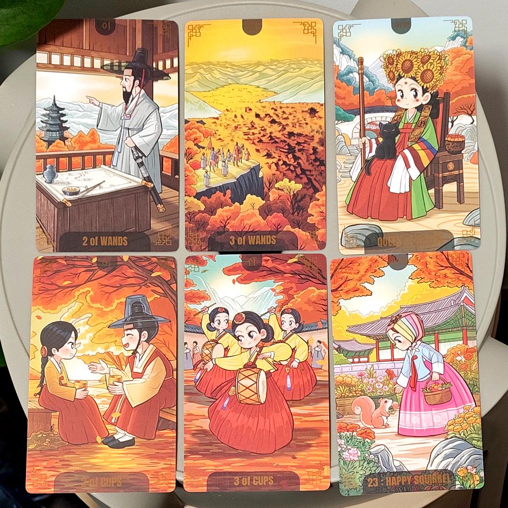 Tarocchi Korenji 12*7cm 78 Carte Carine in Stile Hanbok Coreano | Senza Tempo in Autunno | Mazzo Tarot Chibi per Collezionisti in Scatola Rigida