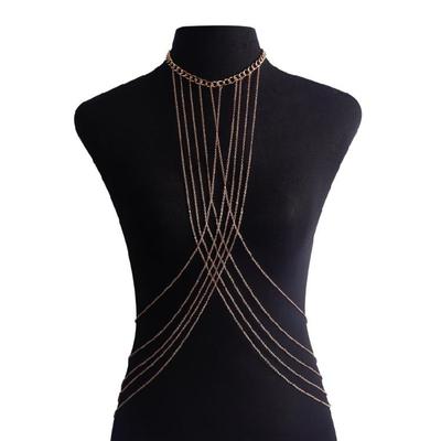 Long Layered Bohemian Body Jewelry Gold Crossed Chest Chain For Women Festivals Beach Outings Evening Event