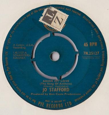 7-Zoll Schallplatte JO STAFFORD - Adios My Love (Das Lied von Athen) 7N25127 Pye Internation 1962 UK Pop Gebraucht