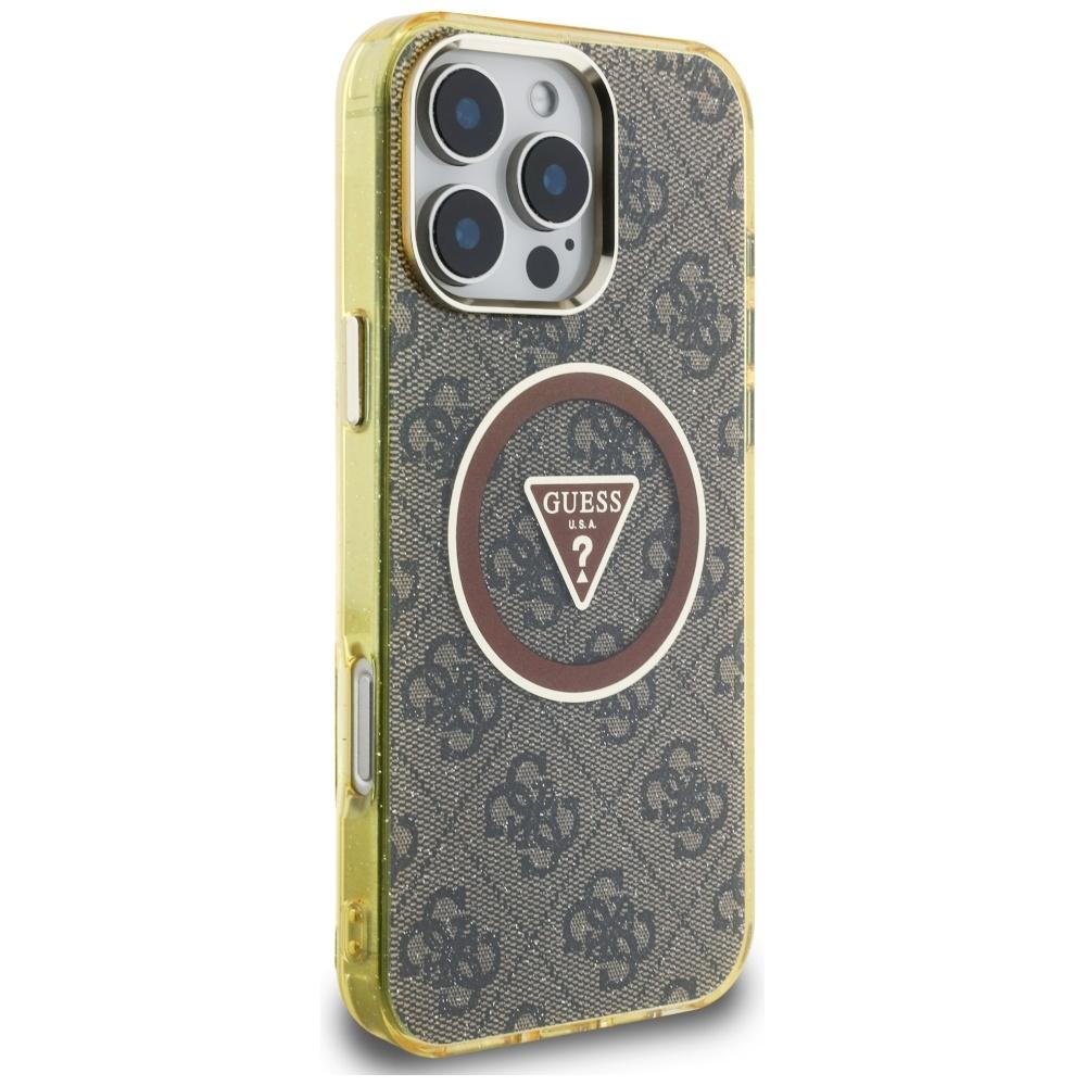 Guess Iml Metal Glitter 4G Circle Triangle Case for iPhone 16 Pro Brown