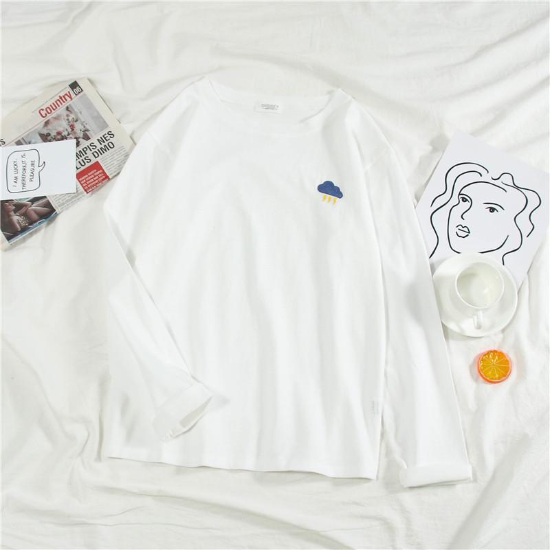 Women Cartoon Embroidery Shirts Tops Autumn Long Sleeve Harajuku Pullover Casual Loose Student Funny Blouses