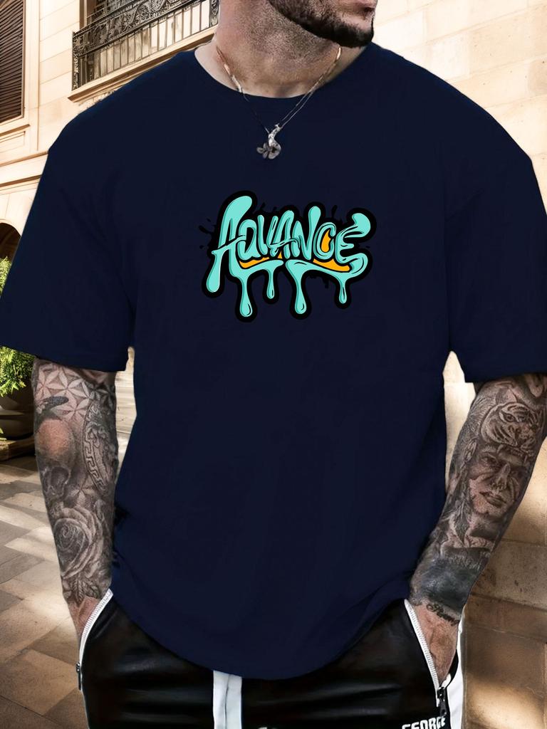 2025 Summer Essential Mens Streetwear Casual Tshirt Vibrant Artistic Graffiti Advance Drip Print 100 Cotton Short Sleeve Top
