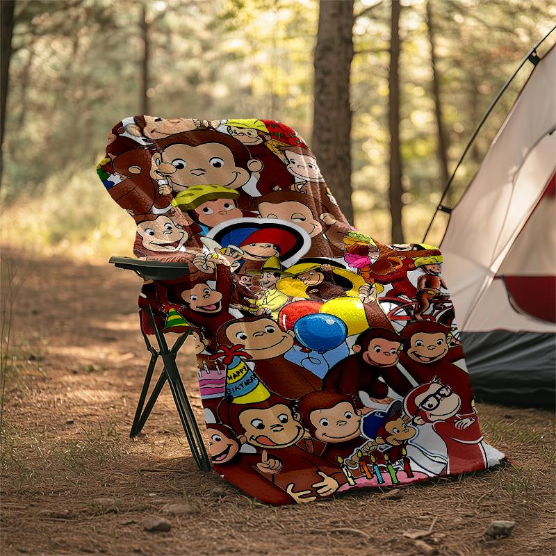 1pc Curious George9 Theme Blanket - Digital Print, Polyester, Cozy for All Seasons, Perfect for Outdoor, and Travel