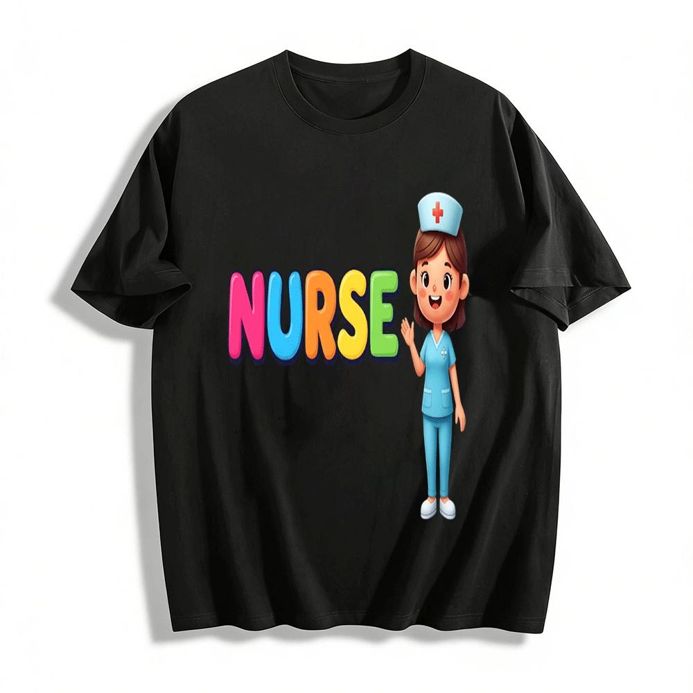 Cute Nurse Print Casual Tops Fun Medical Theme Tees For Kids Adults Pure cotton T-shirt XXS