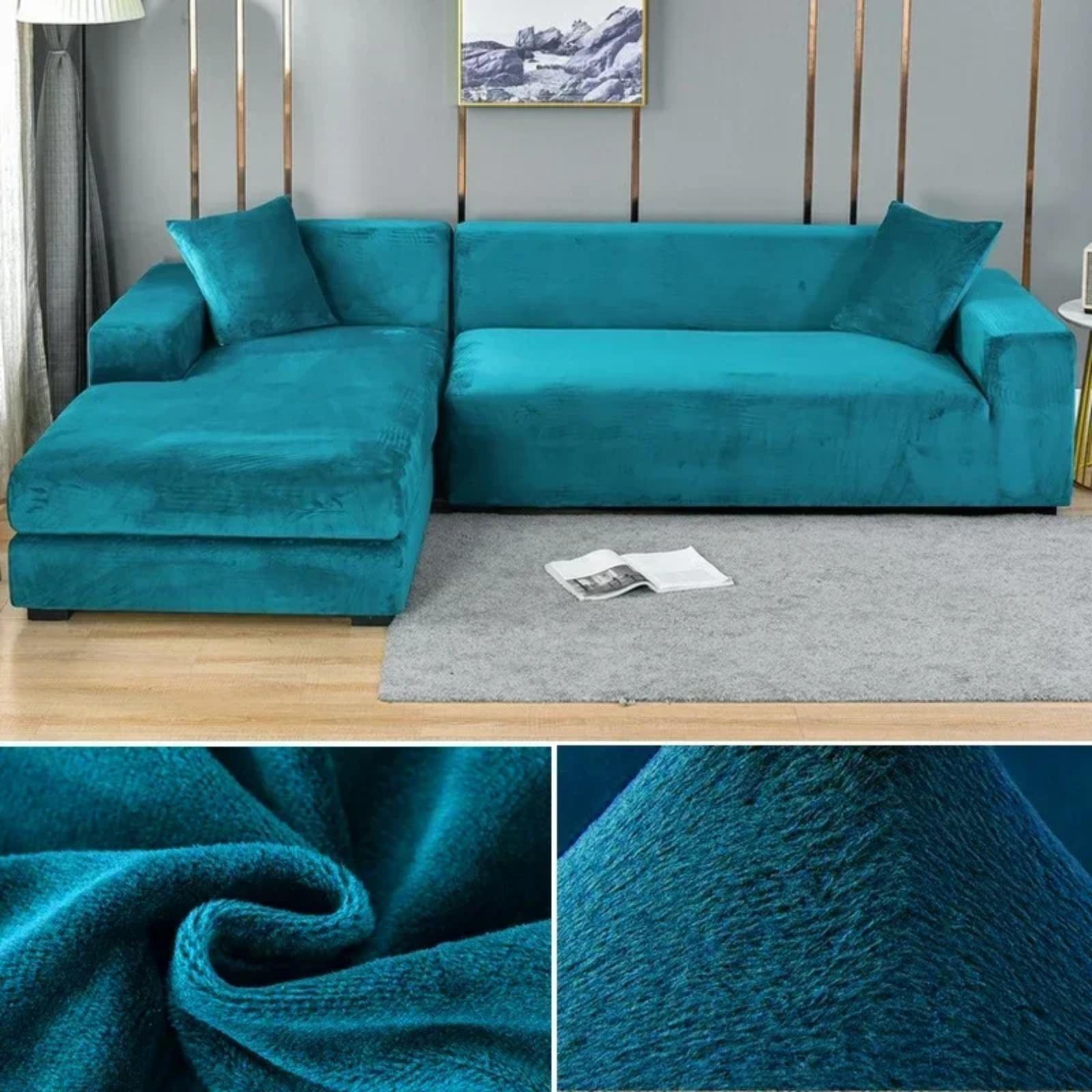 Einfarbige Samt-Sofahülle Elastische Dicke L-förmige Ecksofa-Abdeckung für das Wohnzimmer Stretch-Abdeckung für 1/2/3/4-Sitzer Sofa Couch Sessel 1 SEAT (90-140CM) blue