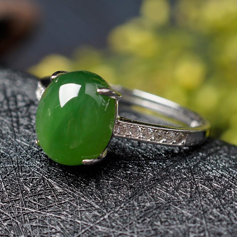 

925 Sterling Silver Women s Ring with Inlaid Jasper and Natural Hetian Jade Adjustable Opening