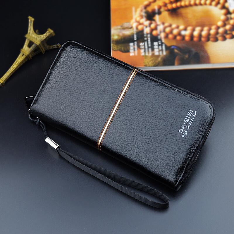 Nová pánská dlouhá zipová peněženka: Business Casual Peněženka z měkké kůže s velkou kapacitou na karty a telefon.