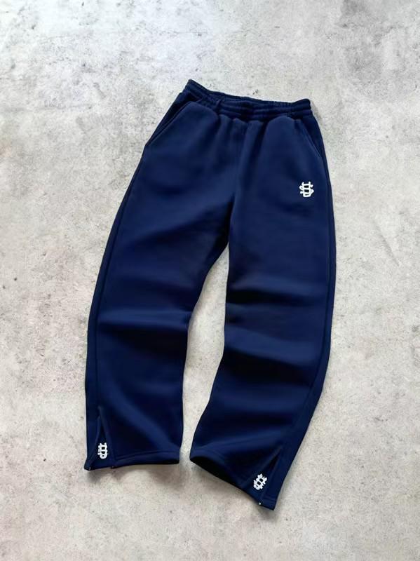 

2026 Trendy Embroidered Zipper Sweatpants: Casual Streetwear for Men & Women, US Size 2255 Blue Pants