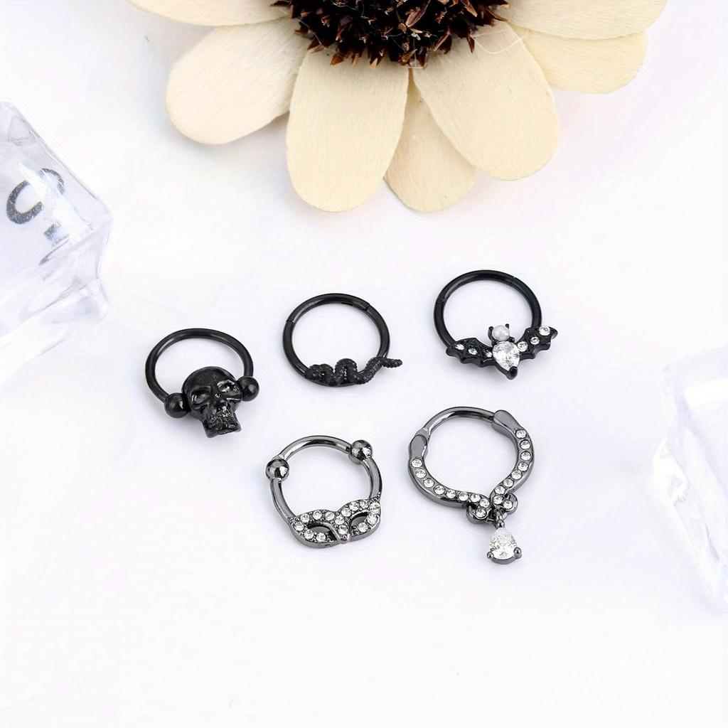 Bobisty 1Pc Stainless Steel Septum Ring Septum Jewelry Daith Piercing Jewelry Daith Earrings for Girls Septum Clicker Black