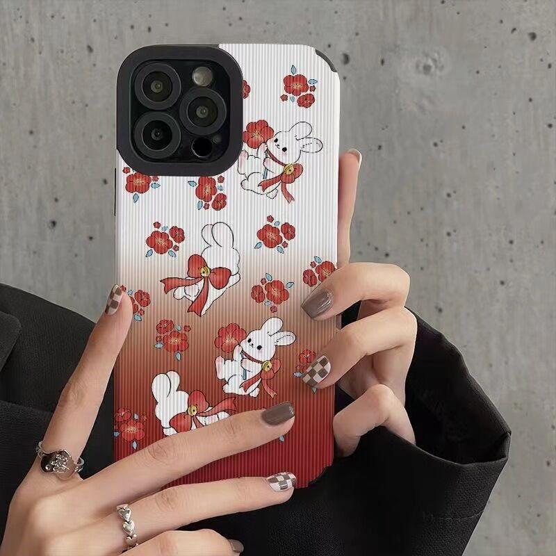 Blumen Cartoon Kaninchen Telefon Fall Für Iphone 11 14 Pro Max 13 Mini 12 Kamera Schützen Silikon Abdeckung Für Iphone 8 plus 7 Xr Xs X