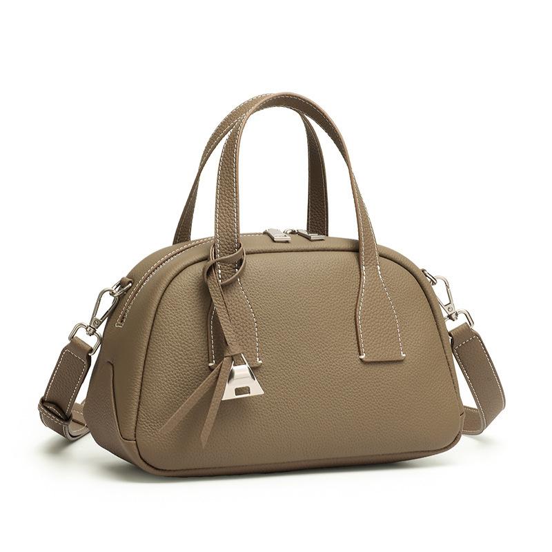 

First Layer Cowhide Small Bowling Bag Hobo Bag Fashion Trend Handbag Leather Messenger Shoulder Bag Mouth 21*bottom 25*13*16 хаки