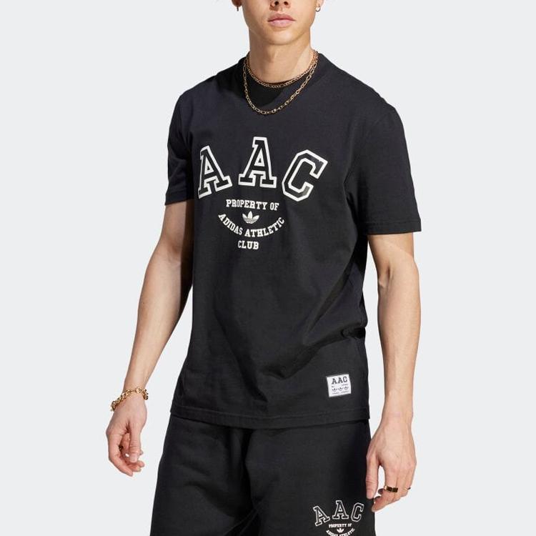 Adidas Originals Alphabet Print Round Neck Short Sleeve T-Shirt Men Tops Black HZ0711