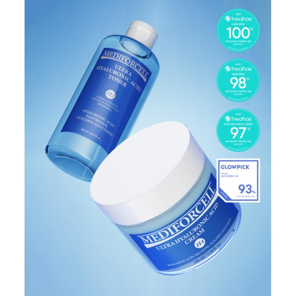 Mediforcell [set Of 2] Ultra Hyaluronic Acid Cream 100ml + Toner 300ml NONE