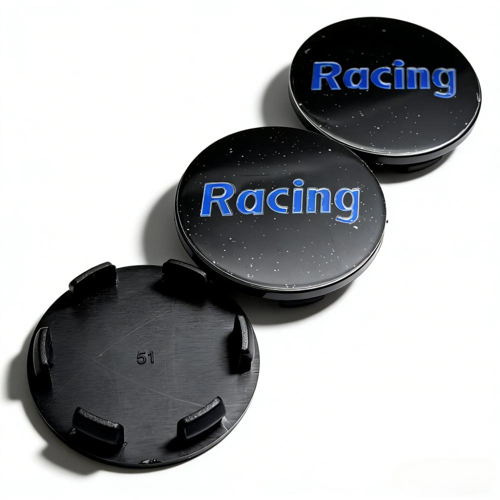 4pcs Racing Letter Logo Emblem Badge Car Wheel Center Caps 51MM Clips 46MM Wheels Hub Cap Rim Hubcaps Dust Cover Car Accessories