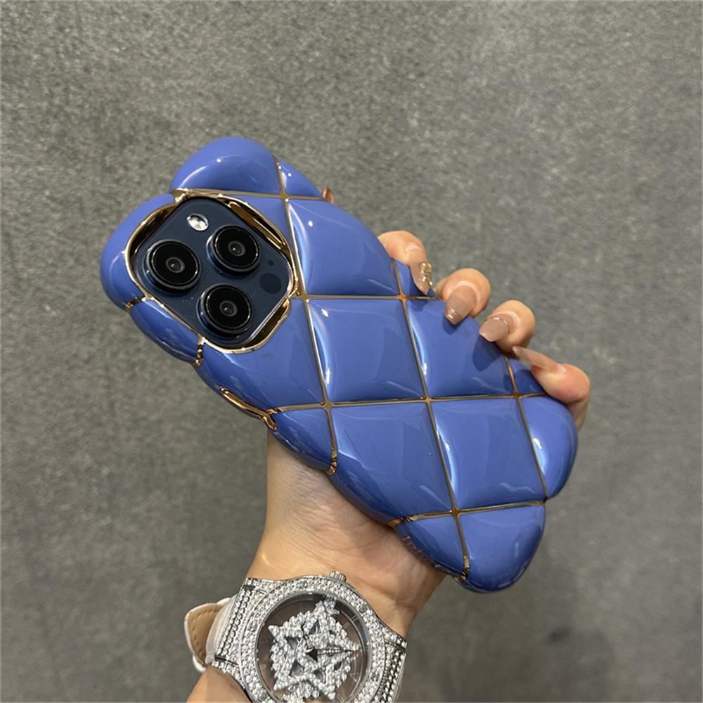Luxury Plating 3D Diamond Lattice Pattern Soft Silicone Phone Case For iPhone 14Plus 11 12 13 15 Pro Max Shockproof Protection Cover