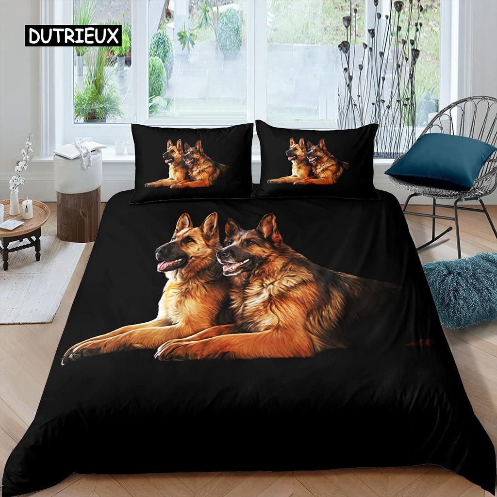 German Shepherd Duvet Cover Set 3D German Shepherd Puppy Print Bedding Set for Kids Boys Girls Pet Animal Theme Comforter Cover