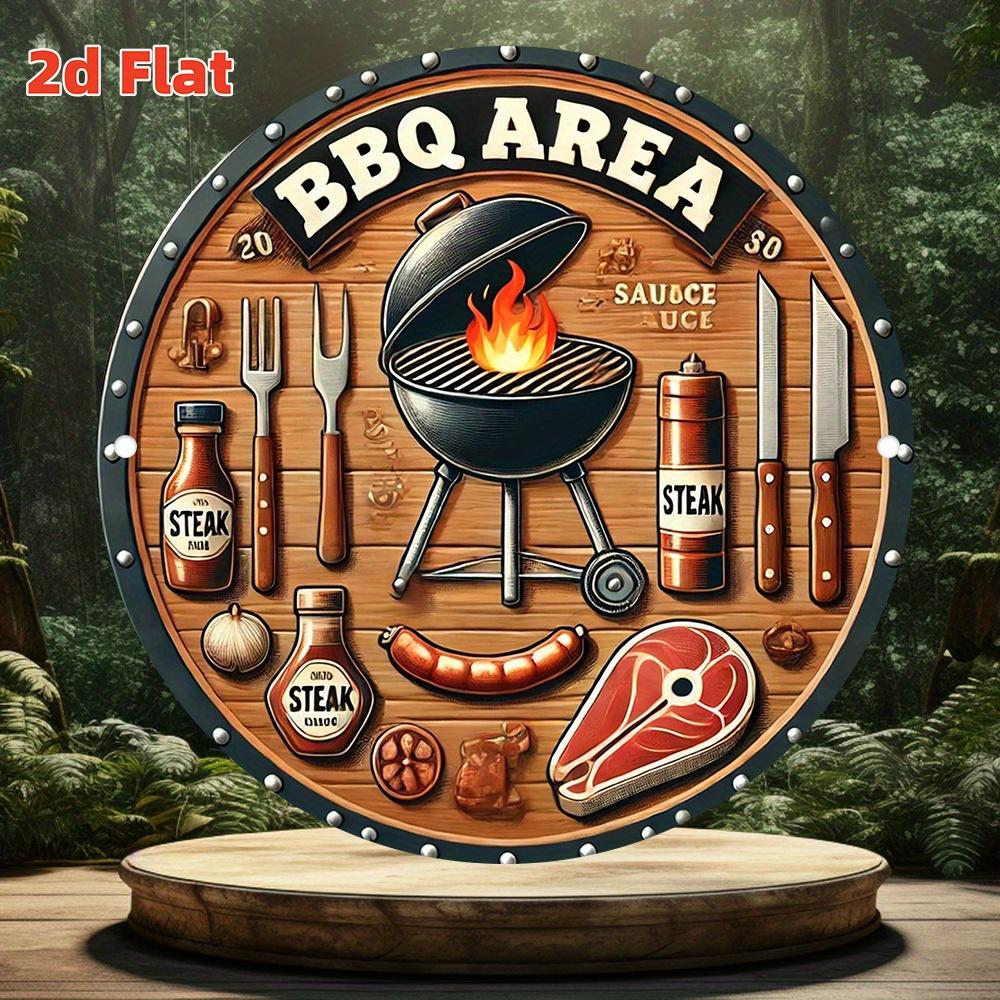 D-Dur Retro Aluminium BBQ Bereich Wanddekor Rustikaler Stil Aluminium Dekoration mit Steak Wurst Und BBQ Werkzeug Design Einfach zu