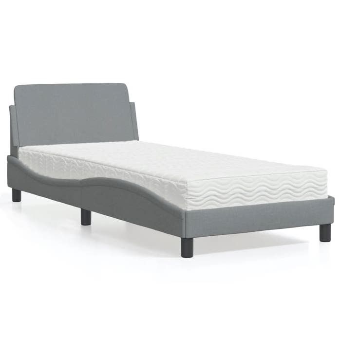 VidaXL Lit avec matelas gris clair 90x190 cm tissu, meuble de chambre à coucher, lit simple, cadre de lit incurvé, sommier, 3208304