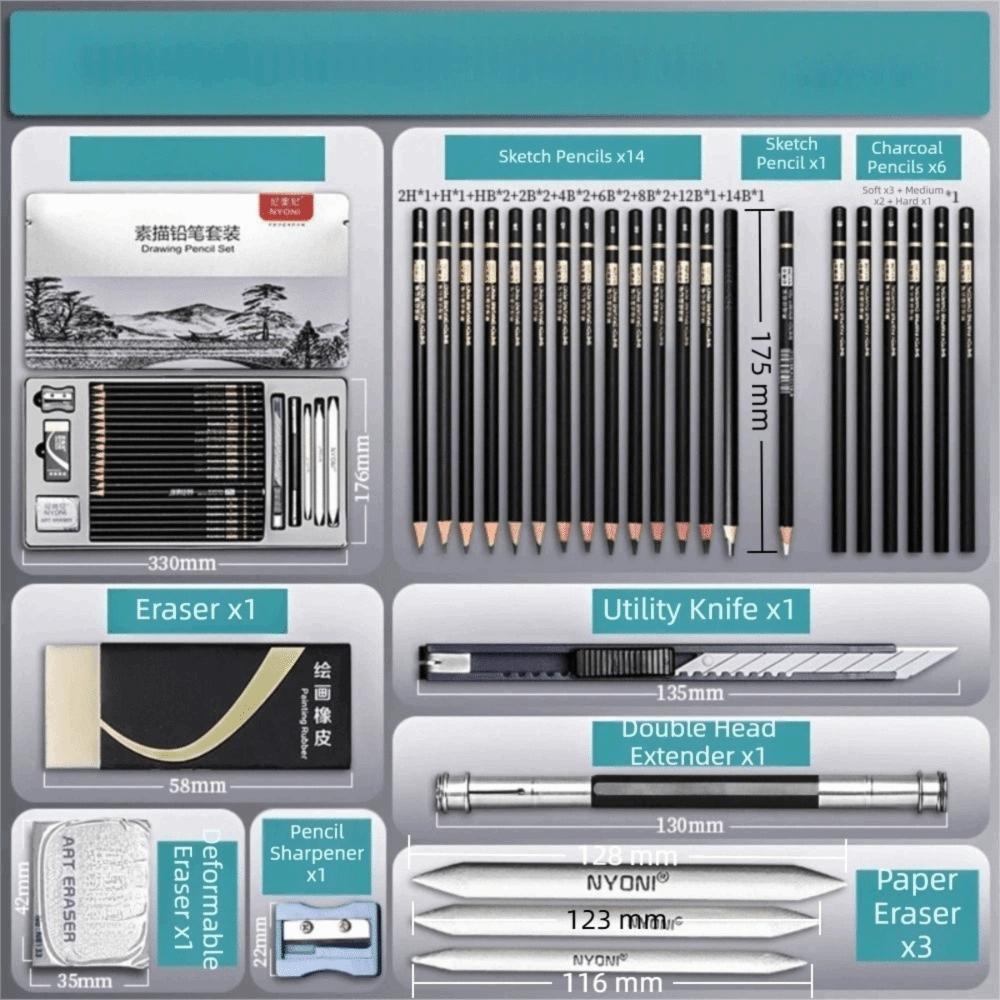 29PCS Multiple Hardness Grades 29pcs Sketch Pencil Kit Charcoal Sketch Pencils  Sketch Learning