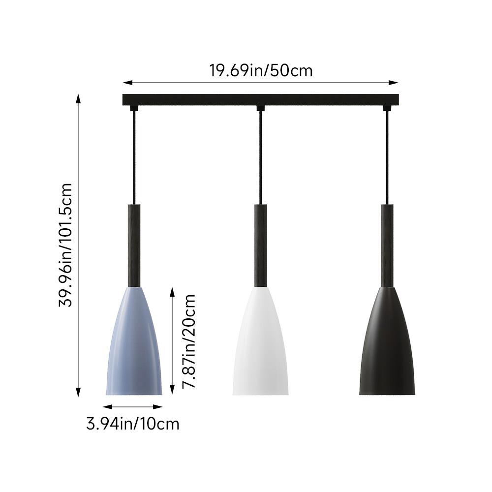 3‑Light Iron Pendant Light 7x50x100cm Modern Ceiling Hanging Lamp White Grey Black for Home Dining Room