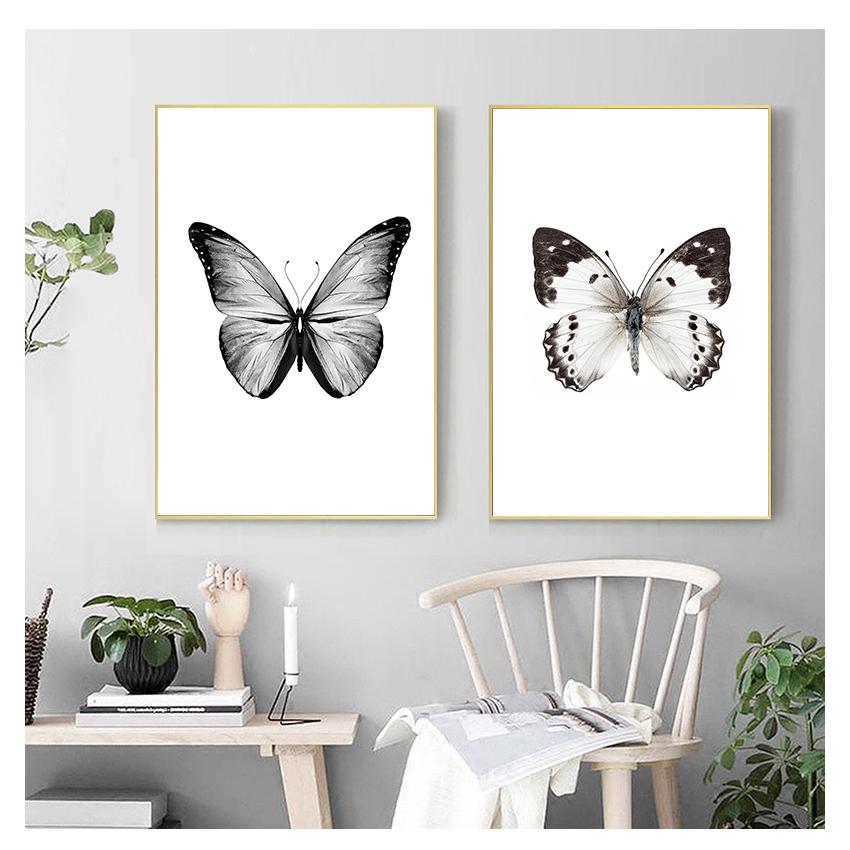 Malerei Schwarz Weiß Schmetterling Nordic Poster Leinwand Kunst Tier Wand Bilder Für Wohnzimmer COLORFULBOY Wand Kunstdruck Leinwand