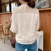 Women's Fashion Casual Color Round Neck Loose Long Sleeve Mesh Sleeve Lace Base Layer Shirt Top