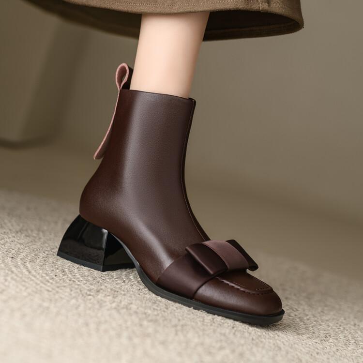 

Модные новые зимние женские ботинки из коровьей кожи, ботинки с квадратным носком и массивным каблуком, модные ботильоны с бантом, женская обувь, zapatos de mujer 40