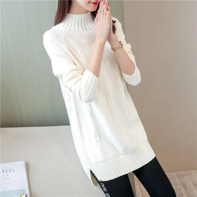 Female Long Section Bottoming Sweater Loose Korean Version of Half High Neck Large Yards Knitted Sweater