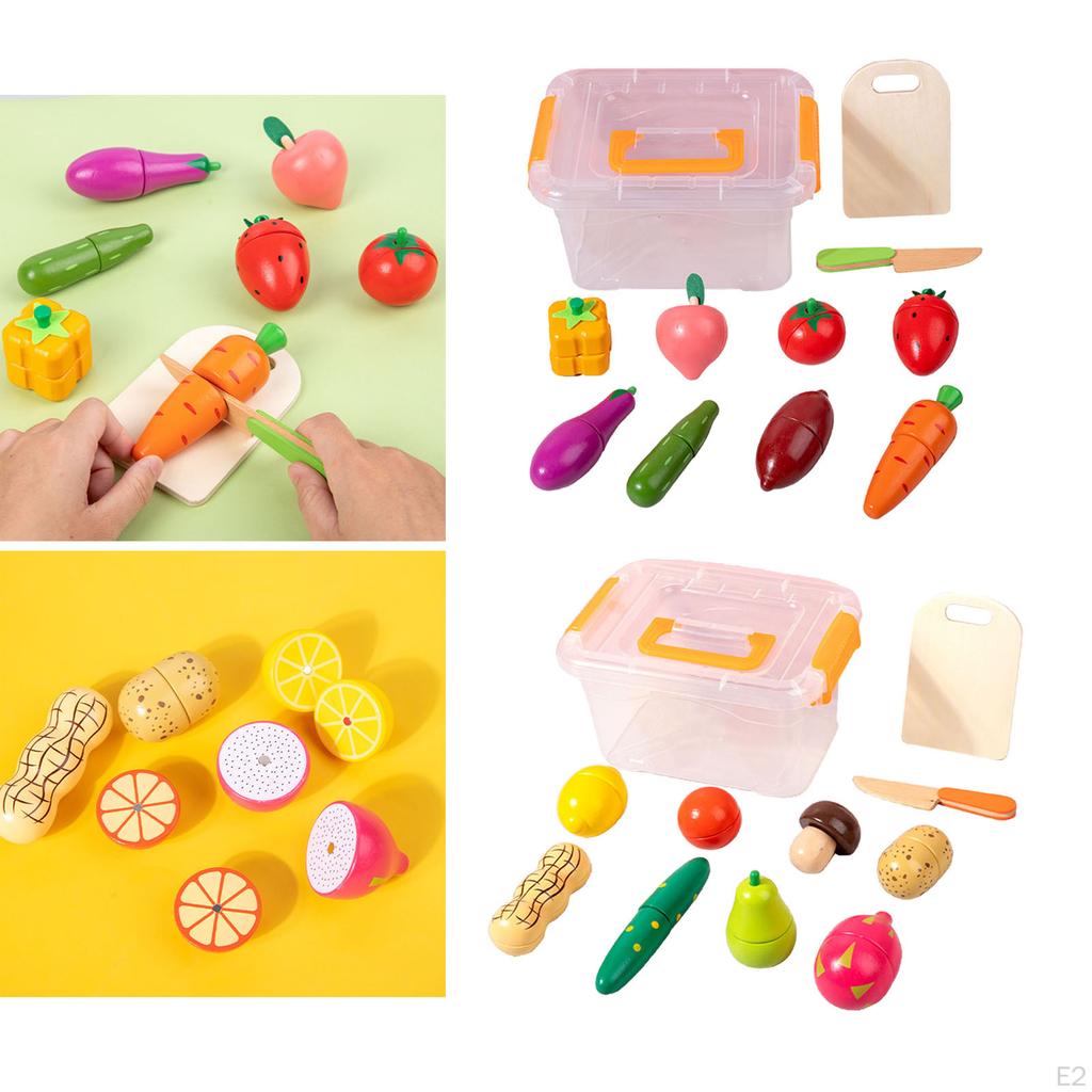 1 Cutting Fruit Vegetables Set Wooden Food Pretend Play Early Educational Toy for Toddler
