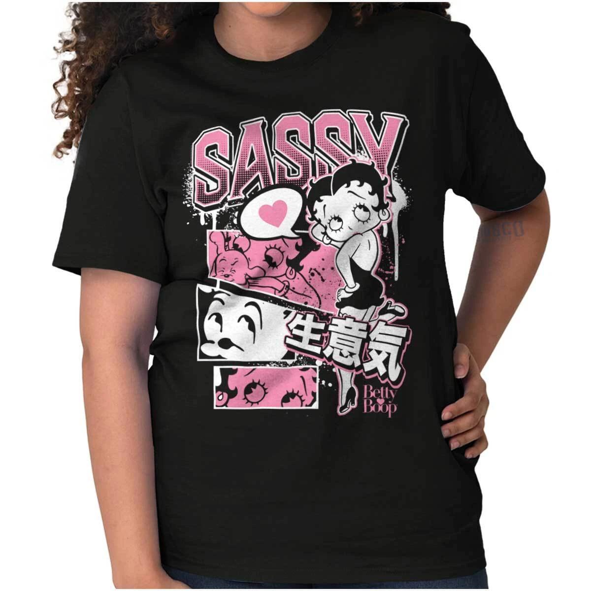 Betty Boop Kanji Cartoon Sassy Comic Strip Womens Graphic Crewneck T Shirt Tee XS