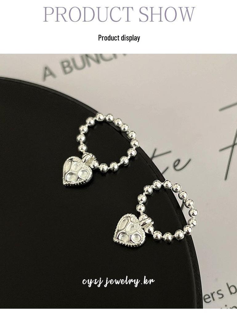 Cui Yan Shi Jie S925 Sterling Silver Heart-Shaped Korean Style Textured Beaded Stud Earrings for Women - 2025