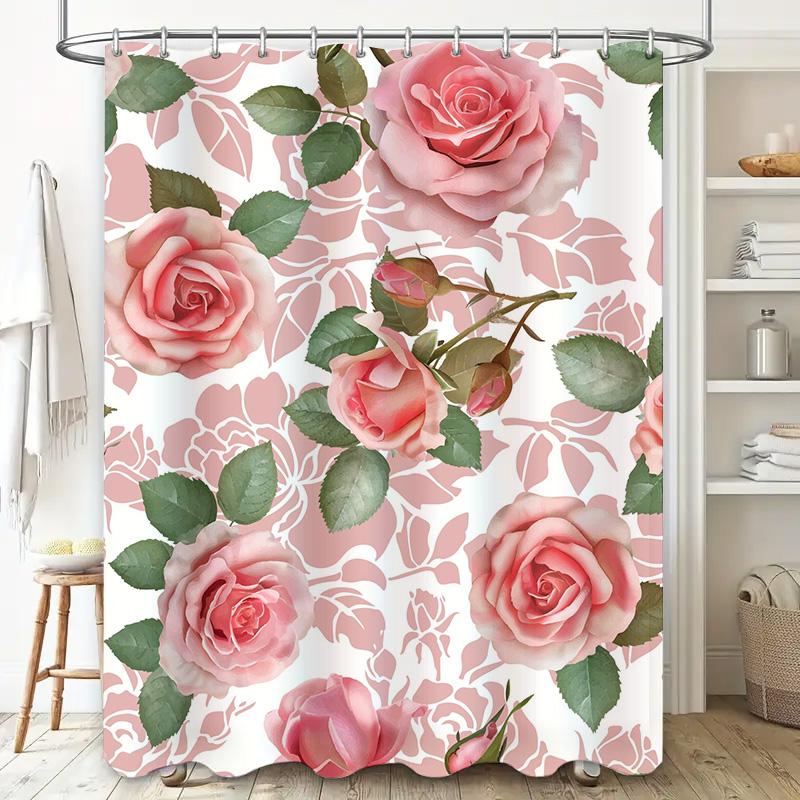 Stylish Bath Curtains with Pink RosesWaterproof Decorative Shower Curtain for Bathroom Decoration (Customizable Size)