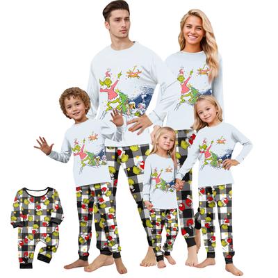 Print Cute Family Set Pajamas, Home Clothes, Family Set Long Sleeve Top Pants Set