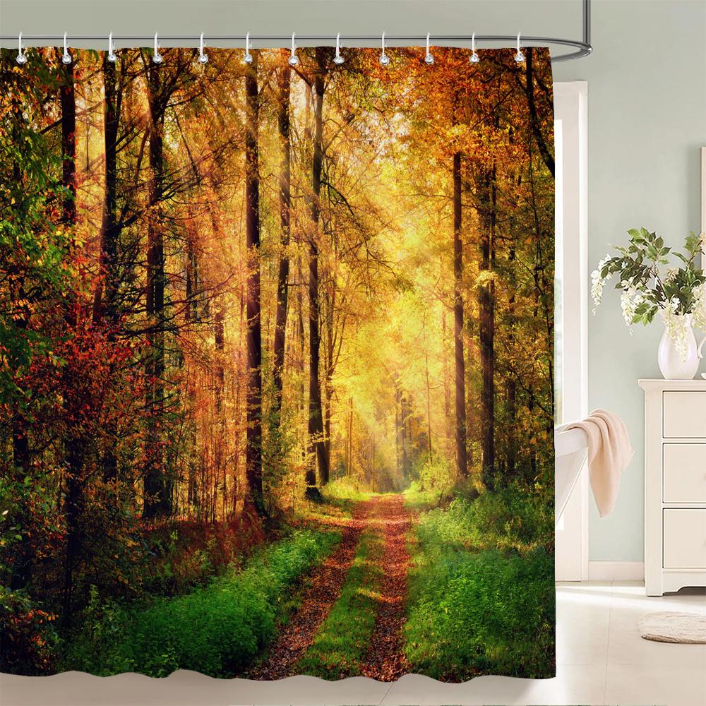 Hochwertiger Wald Natur Landschaft Stoff Duschvorhang Wasserdicht Bedruckt Badezimmer Vorhänge für Badezimmer Dekoration mit Haken